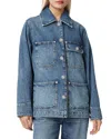 Allsaints Womens Mid Indigo Bex Crystal-stud Relaxed-fit Denim Jacket Xs In Blue
