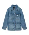 Allsaints Womens Mid Indigo Bex Crystal-stud Relaxed-fit Denim Jacket Xs In Blue