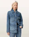 Allsaints Womens Mid Indigo Bex Crystal-stud Relaxed-fit Denim Jacket Xs In Purple