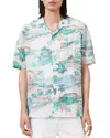 Allsaints Mens Frosted White Biarritz Tropical-print Woven Shirt In Neutral