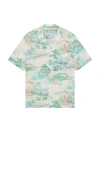 Allsaints Mens Frosted White Biarritz Tropical-print Woven Shirt In Green