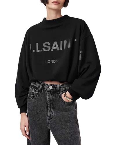 Allsaints Aster Logo Crop Sweatshirt In Black