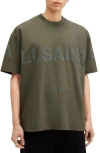 Allsaints Biggy Oversized Logo Print T-shirt In Ash Khaki Green