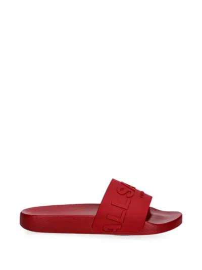 Allsaints Biggy Logo-embossed Slides In Red