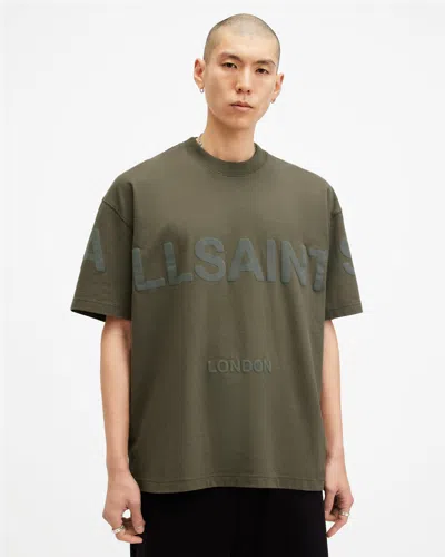 Allsaints Biggy Oversized Logo Print T-shirt In Ash Khaki