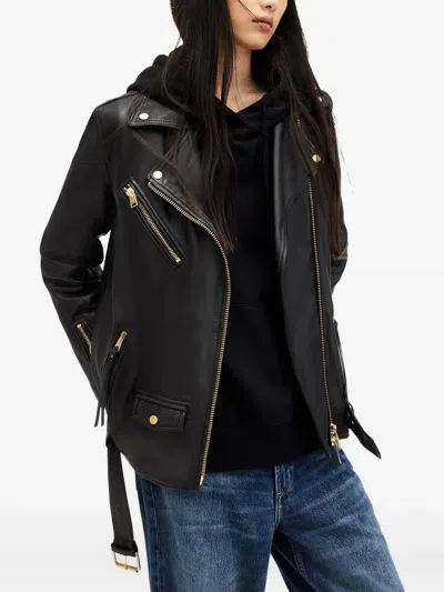 Allsaints Biller Leather Jacket In Black