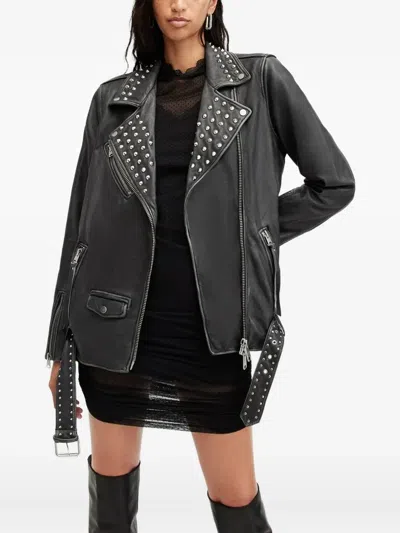 Allsaints Billie Studded-collar Biker Jacket In Black