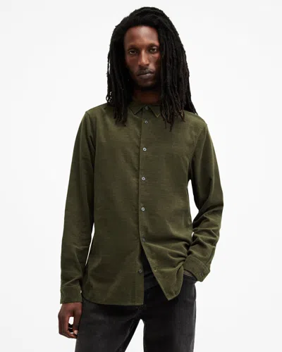 Allsaints Birchwood Corduroy Slim Fit Shirt In Cage Brown