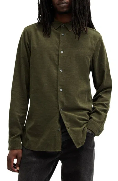 Allsaints Birchwood Corduroy Slim Fit Shirt In Cage Brown