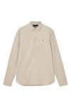 Allsaints Hawthorne Solid Stretch Cotton Button-up Shirt In Neutral