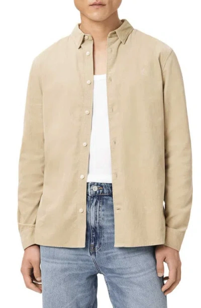 Allsaints Birchwood Fine Wale Corduroy Button-up Shirt In Neutral