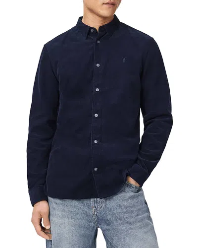 Allsaints Birchwood Slim Fit Long Sleeve Shirt In Blue