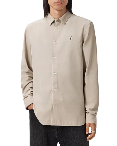 Allsaints Birchwood Slim Fit Long Sleeve Shirt In Brown