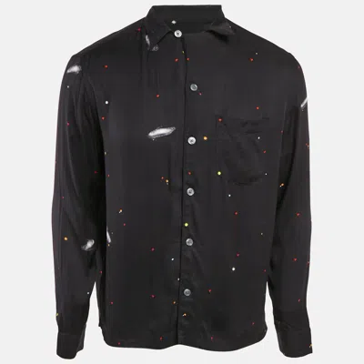 Pre-owned Allsaints Black Galaxy Print Crepe Long Sleeve Shirt Xs