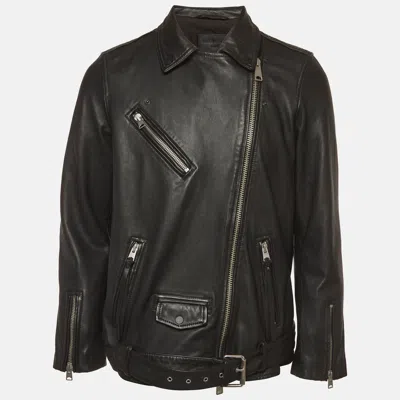 Pre-owned Allsaints Black Leather Relaxed Fit Billie Biker Jacket L