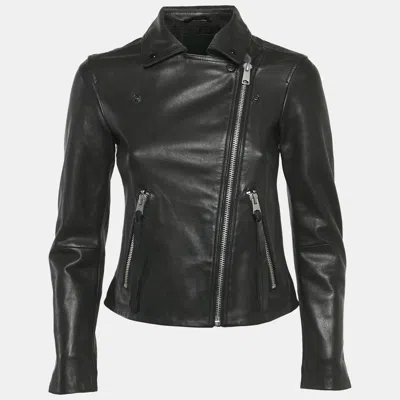 Pre-owned Allsaints Black Leather Zip-up Dalby Biker Jacket S