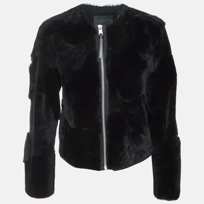 Pre-owned Allsaints Black Shearling Hania Zip Up Jacket S