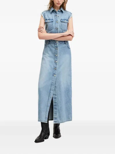 Allsaints Blair Frayed Denim Shirt Dress In Blue