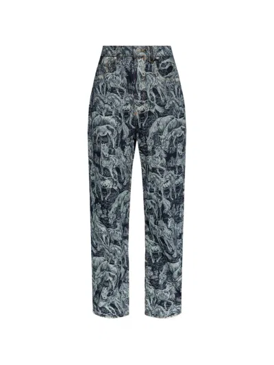Allsaints Blake Horse Jacquard Denim Jeans In Gray