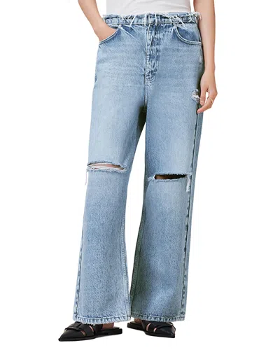 Allsaints Blake Fray High Rise Wide Leg Jeans In Light Indigo