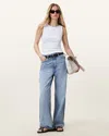 Allsaints Blake Frayed Wide Leg Denim Jeans In Light Indigo