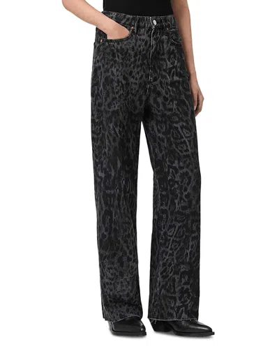 Allsaints Blake High Rise Straight Jeans In Leppo Black In Pattern