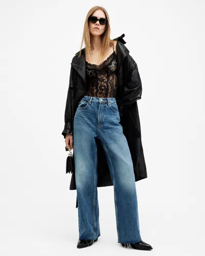 Allsaints Blake Low Slung Wide Leg Denim Jeans In Dark Indigo