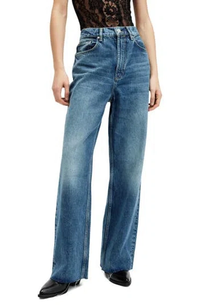 Allsaints Blake Raw Hem Wide Leg Jeans In Purple