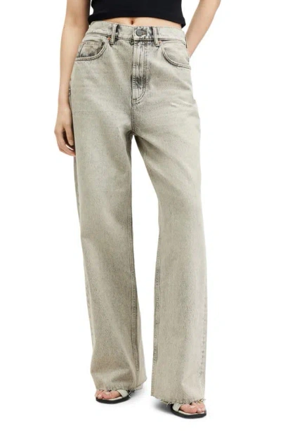 Allsaints Blake Low Slung Wide Leg Denim Jeans In Sand Grey