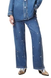 Allsaints Blake Studded Wide Leg Denim Jeans In Mid Indigo