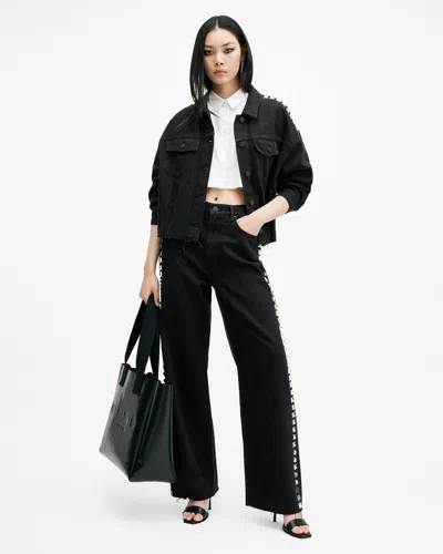 Allsaints Blake Studded Wide Leg Denim Jeans In Black