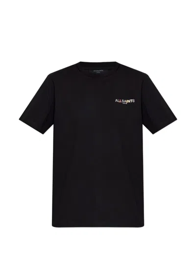 Allsaints Guardian Amelie Short Sleeve Graphic Logo T-shirt With Back Print In Black