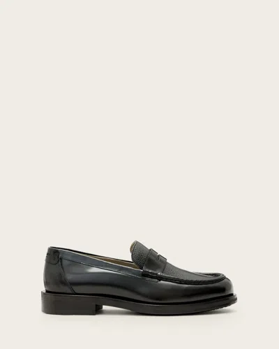 Allsaints Mens Black Bloom Leather Penny Loafers