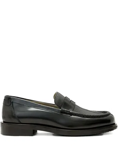 Allsaints Mens Black Bloom Leather Penny Loafers