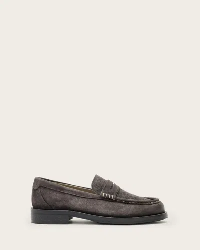 Allsaints Bloom Suede Loafers In Gray