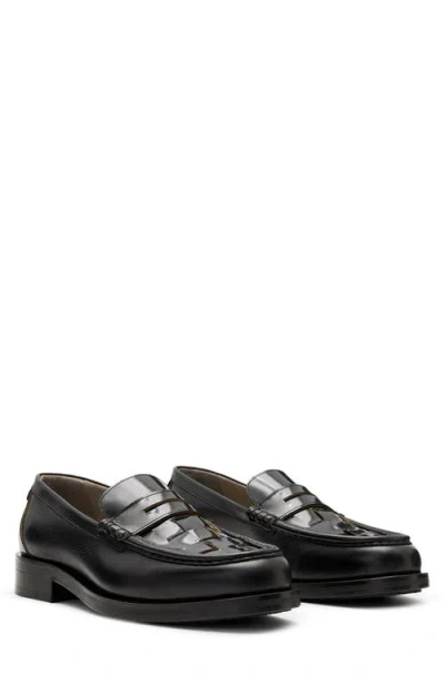 Allsaints Bloom Woven Penny Loafer In Black
