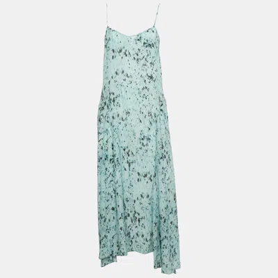 Allsaints Blue Abstract Print Crepe Eli Yermo Midi Dress In Green