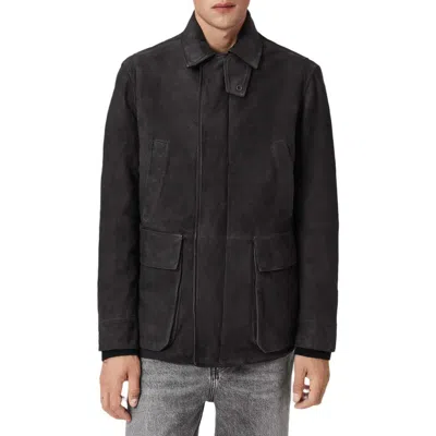 Allsaints Bolton Waxed Suede Coat In Black
