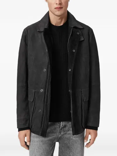 Allsaints Survey Layered Leather Blazer In Anthracite Grey