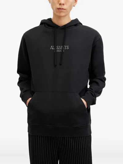 Allsaints Bones Logo-embroidered Hoodie In Black