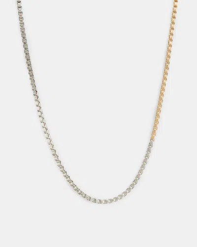 Allsaints Box Chain Two Tone Necklace In Warm Brass Mix