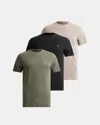 Allsaints Set Of 3 Cotton Brace T-shirts In Green/brown/black
