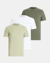 Allsaints Brace Brushed Cotton T-shirts 3 Pack In Grn/grn/opt White