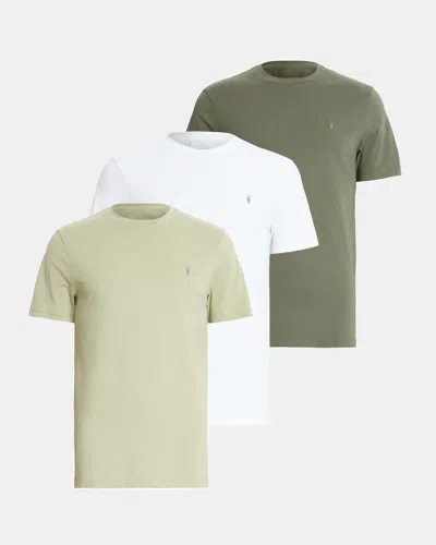 Allsaints Brace Brushed Cotton T-shirts 3 Pack In Grn/grn/opt White