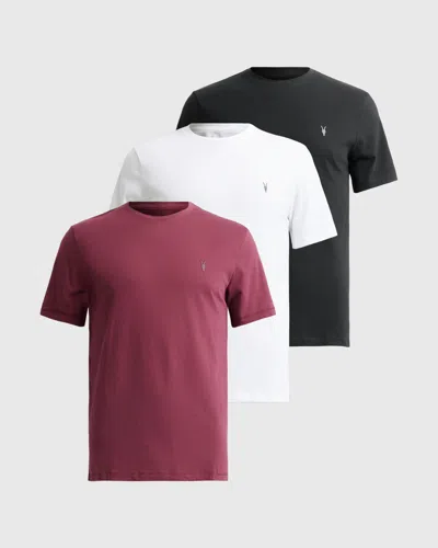 Allsaints Brace Brushed Cotton T-shirts 3 Pack In Mars Red/white/blk