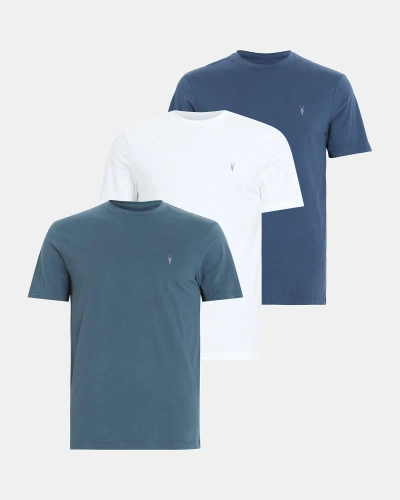 Allsaints Brace Brushed Cotton T-shirts 3 Pack In Optic White/blue/blue