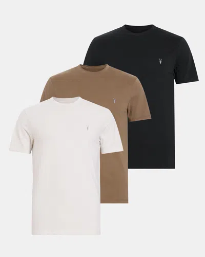 Allsaints Brace Brushed Cotton T-shirts 3 Pack In Taupe/brown/black