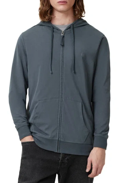 Allsaints Brace Zip Up Brushed Cotton Hoodie In Pitched Blue