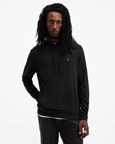 Allsaints Brace Pullover Brushed Cotton Ramskull Hoodie In Black