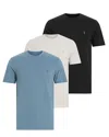 Allsaints Brace Brushed Cotton T-shirts 3 Pack In Blue/grey/black